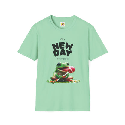 Unisex Frog Graphic T-Shirt - 'It's a New Day, Rise N' Shine'