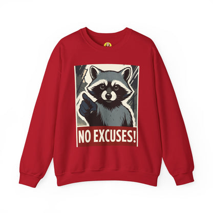 No Excuses! Raccoon Crewneck Sweatshirt, Cozy Sweatshirt for Animal Lovers, Gift for Motivation, Funny Sweatshirt, Unisex Fashion