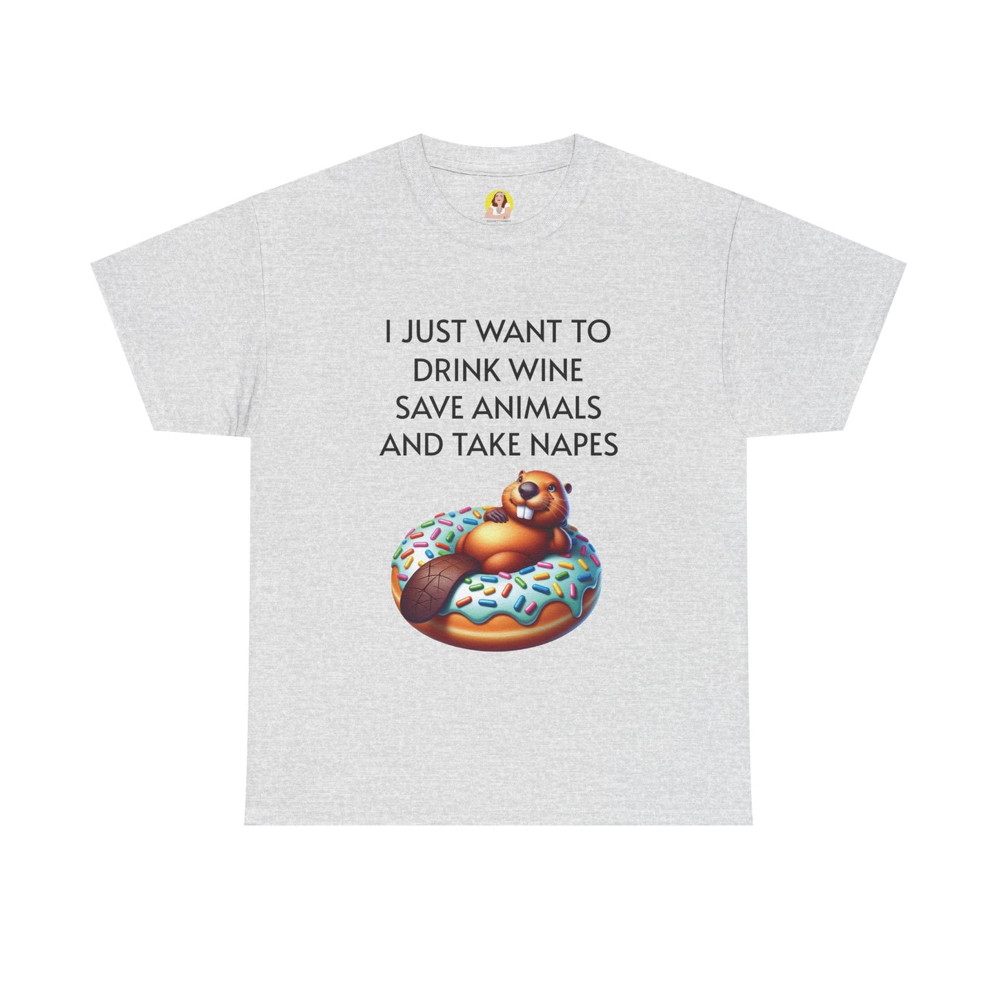 Funny Unisex Heavy Cotton Tee - 'I Just Want to Drink Wine, Save Animals, and Take Naps'