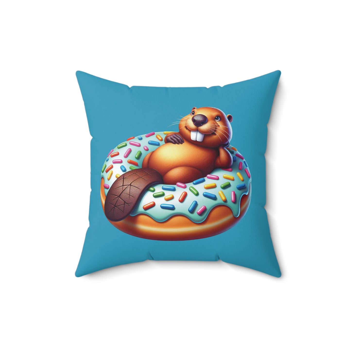 Fun Beaver Donut Pillow - Colorful Square Cushion for Kids' Rooms & Play Areas