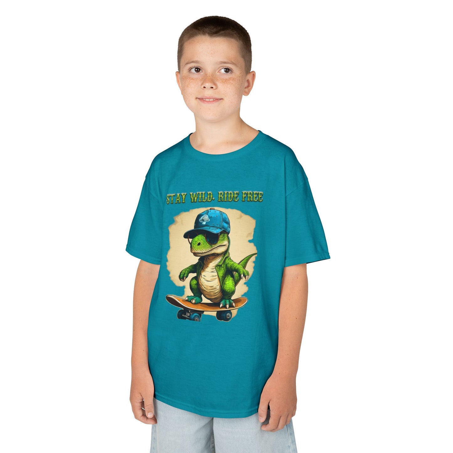 Kids Graphic Tee with Dinosaur Design, Stay Wild, Fun T-Shirt for Boys, Youth Apparel, Gift for Birthdays, Playdate Wear, Casual Style