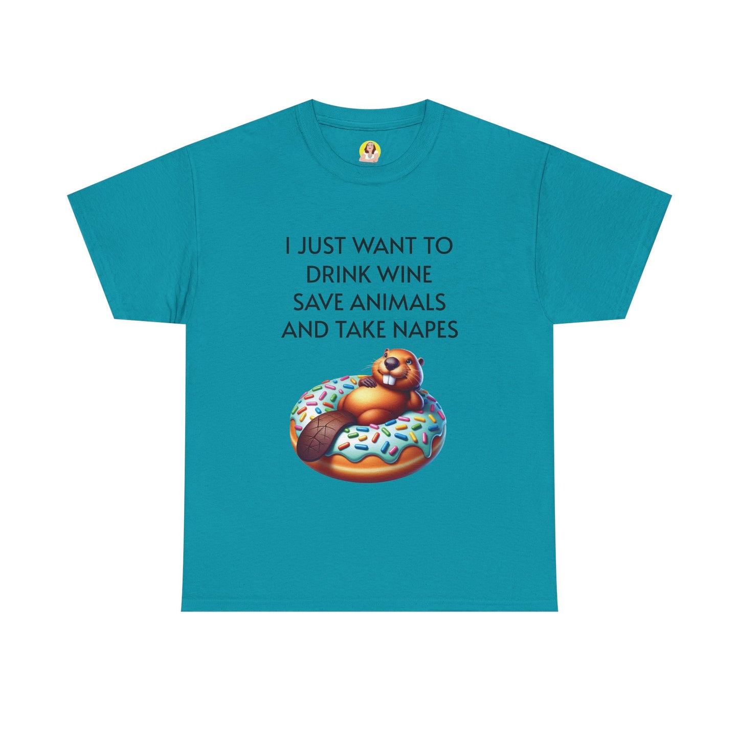 Funny Unisex Heavy Cotton Tee - 'I Just Want to Drink Wine, Save Animals, and Take Naps'