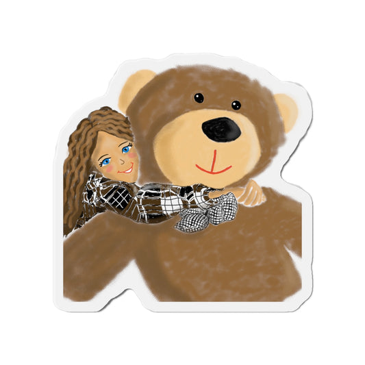 Cute Bear and Girl Die-Cut Magnet | Perfect Gift for Kids, Home Decor, Fridge Magnet, Nursery Decoration, Kids' Room