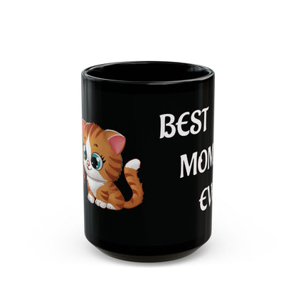 Black Mug With Cute cat design - Perfect Gift For Mom