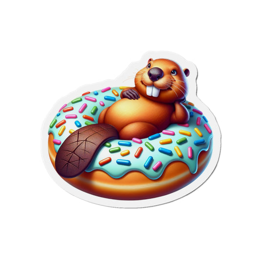 Charming Beaver Donut Die-Cut Magnet | Cute Kitchen Decor, Refrigerator Magnet, Gift for Animal Lovers, Fun Office Accessory