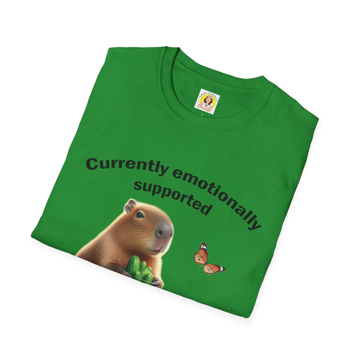 Cute Capybara with cucumber jar and Butterfly Unisex Softstyle T-Shirt