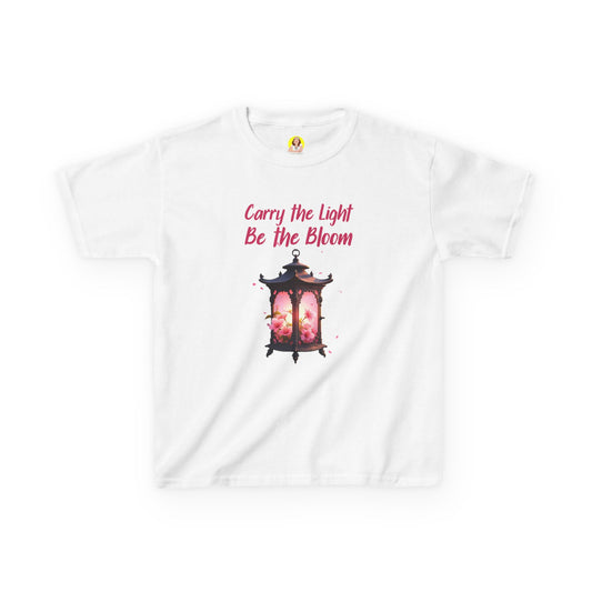 Kids Inspirational Graphic Tee - "Carry the Light, Be The Bloom" - Cute Gift for Children, Birthday, Everyday Wear, Positive Message