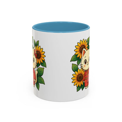 Cute Cat Floral Accent Coffee Mug - Kitty Lover Gift, Tea Cup, Home Decor, Anime Inspired, Coffee Lover Gift