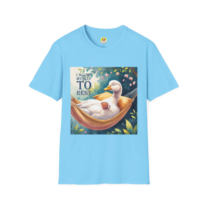 Relaxing Duck Unisex T-Shirt, Nature Lover Tee, Cozy Gift for Friends, Mother's Day Present, Unique Rest Quote Tee, Fall Apparel