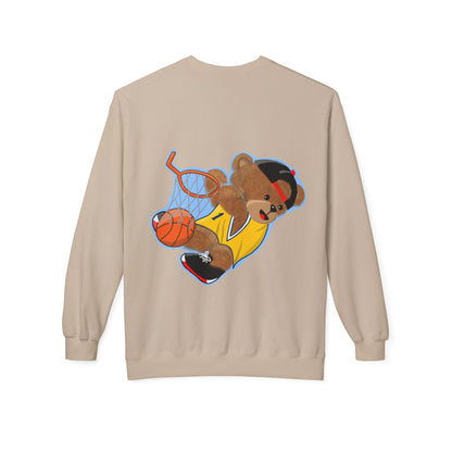 Cute Teddy Bear Basketball Crewneck Sweatshirt, Unisex Retro Fleece Top, Perfect Gift for Sports Lovers, Cozy Layering Piece, Fun Streetwear