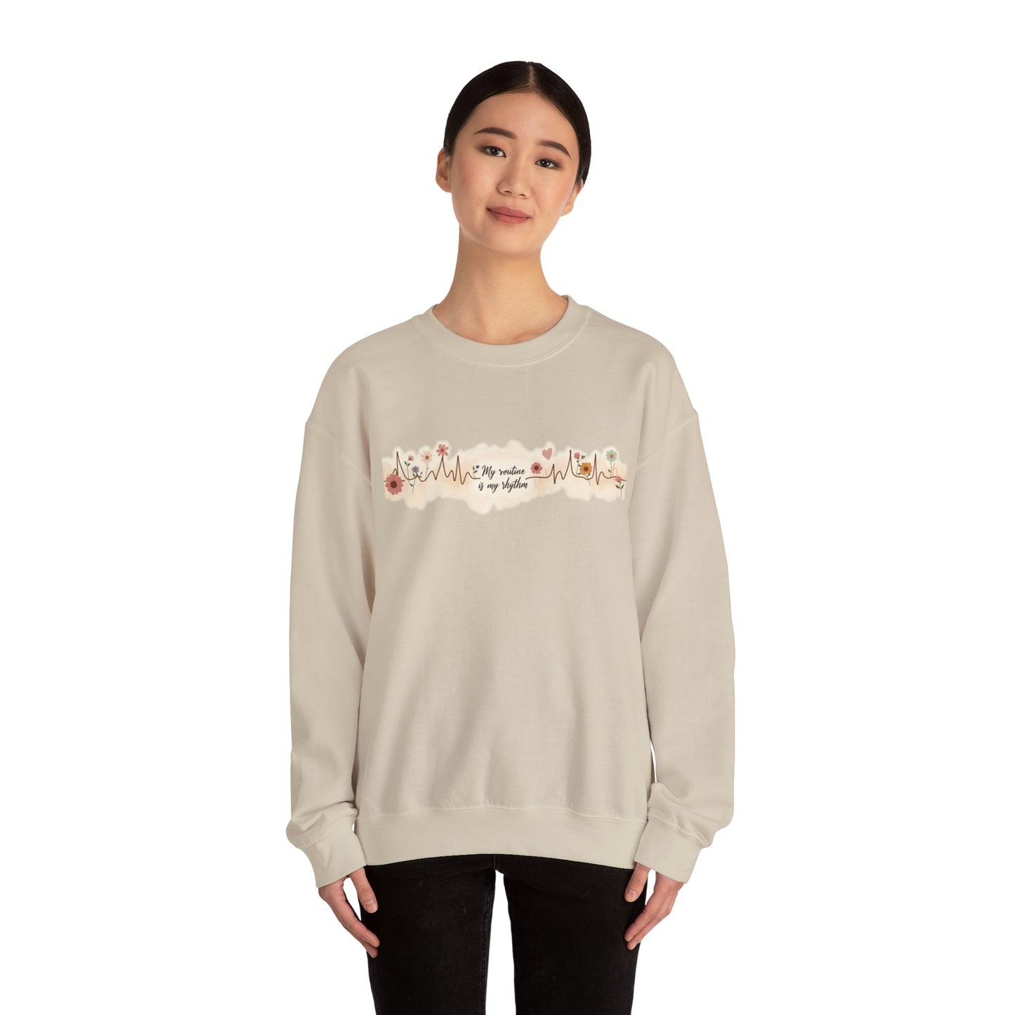 Floral Heartbeat Crewneck Sweatshirt - Cozy Gift for Music Lovers, Unisex Sweatshirt for Birthdays, Valentine's Day, Self-Care