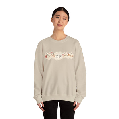 Floral Heartbeat Crewneck Sweatshirt - Cozy Gift for Music Lovers, Unisex Sweatshirt for Birthdays, Valentine's Day, Self-Care