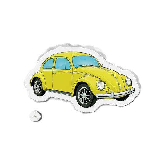 Yellow Beetle Car Die-Cut Magnet - Fun Auto Décor, Car Lover Gift, Fridge Magnet, Cute Home Accessories, Retro Style Décor