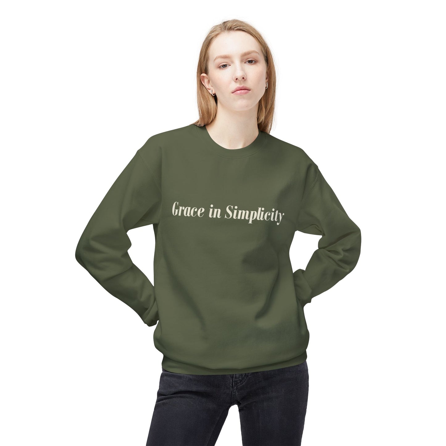 Cozy Quote Crewneck Sweatshirt - "Grace in Simplicity" - Unisex Gift, Casual Wear, Minimalist Style, Cozy Essential, Autumn Layering