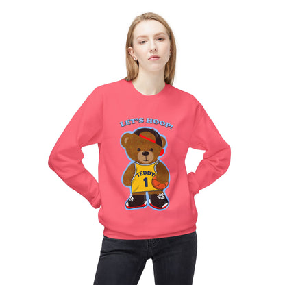 Cute Teddy Bear Basketball Crewneck Sweatshirt, Unisex Retro Fleece Top, Perfect Gift for Sports Lovers, Cozy Layering Piece, Fun Streetwear