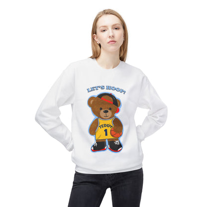 Cute Teddy Bear Basketball Crewneck Sweatshirt, Unisex Retro Fleece Top, Perfect Gift for Sports Lovers, Cozy Layering Piece, Fun Streetwear