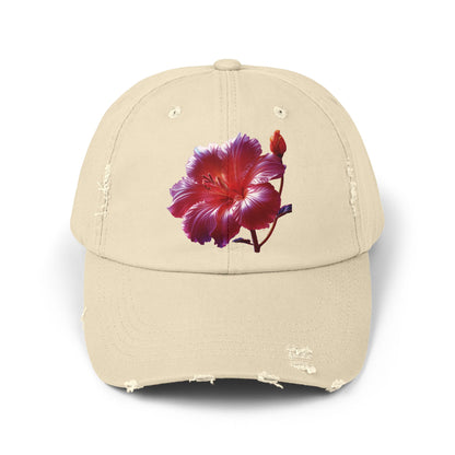 Hibiscus Flower Distressed Cap, Floral Baseball Hat, Trendy Unisex Hat, Summer Accessory, Gift for Garden Lovers, Casual Wear