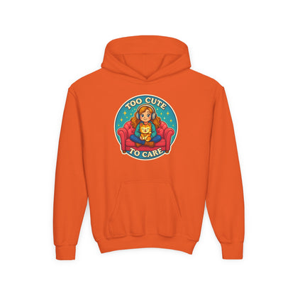 Youth Cute Pet Lover Hoodie, Cozy Animal Sweatshirt, Gifts for Kids, Birthday Present, Holiday Apparel, Too Cute to Care