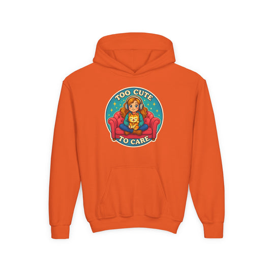 Youth Cute Pet Lover Hoodie, Cozy Animal Sweatshirt, Gifts for Kids, Birthday Present, Holiday Apparel, Too Cute to Care