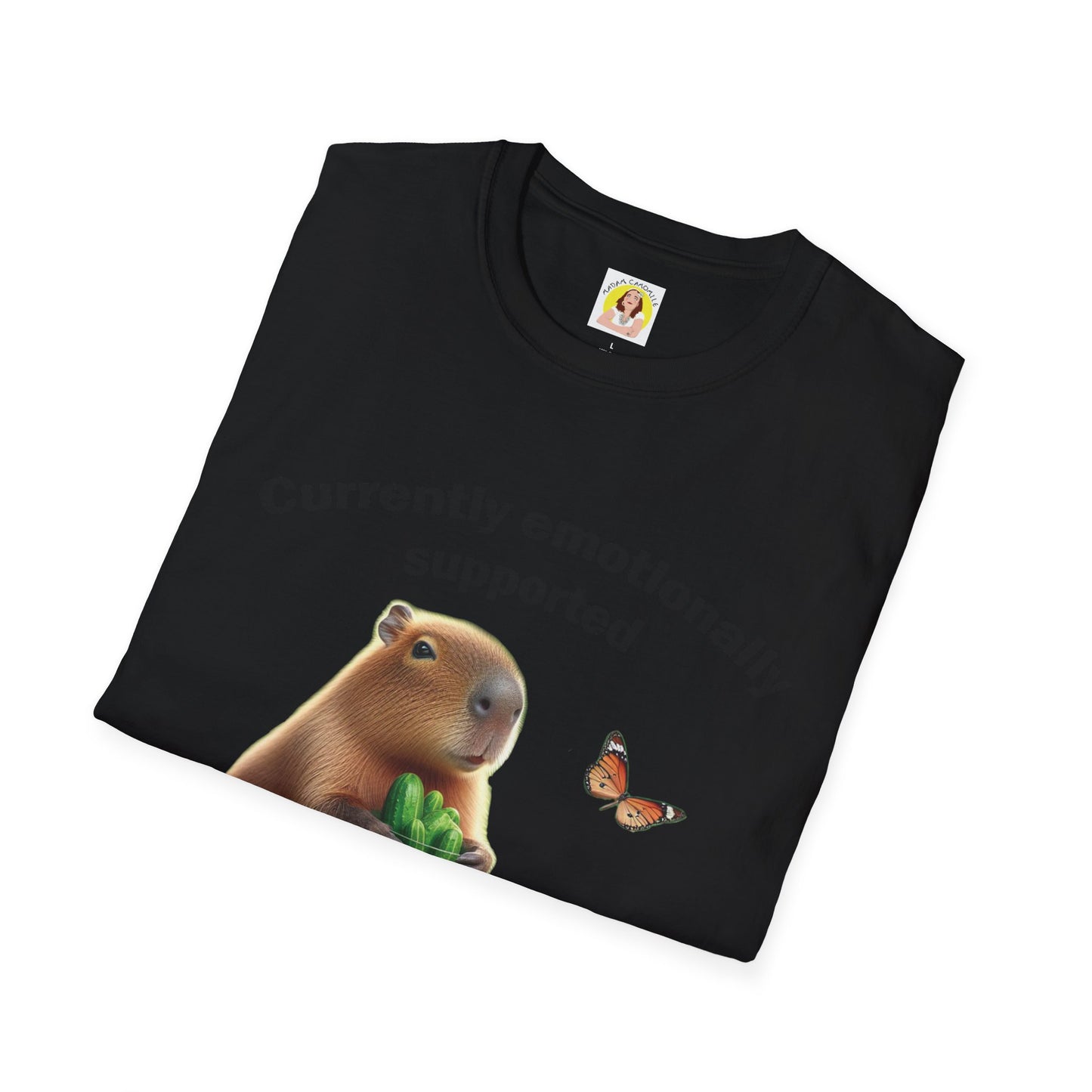 Cute Capybara with cucumber jar and Butterfly Unisex Softstyle T-Shirt
