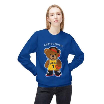 Cute Teddy Bear Basketball Crewneck Sweatshirt, Unisex Retro Fleece Top, Perfect Gift for Sports Lovers, Cozy Layering Piece, Fun Streetwear