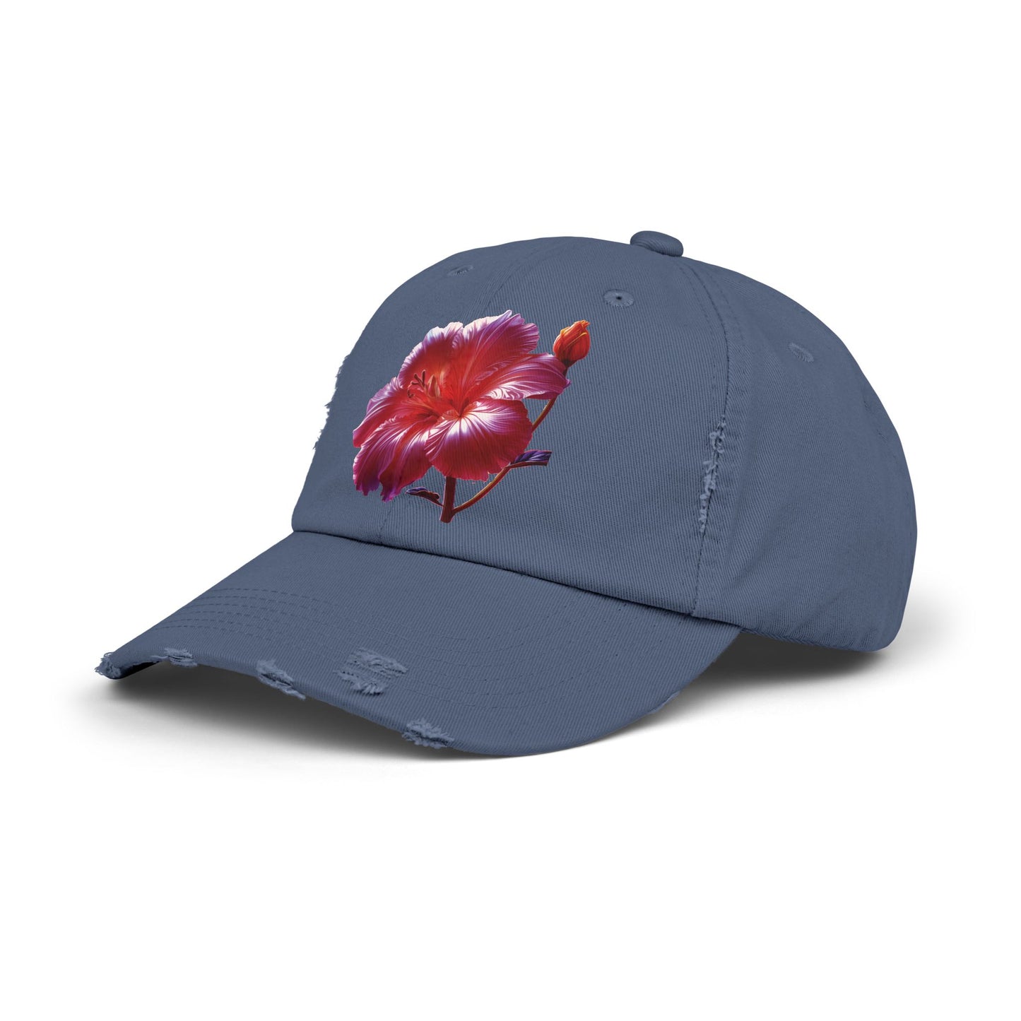 Hibiscus Flower Distressed Cap, Floral Baseball Hat, Trendy Unisex Hat, Summer Accessory, Gift for Garden Lovers, Casual Wear
