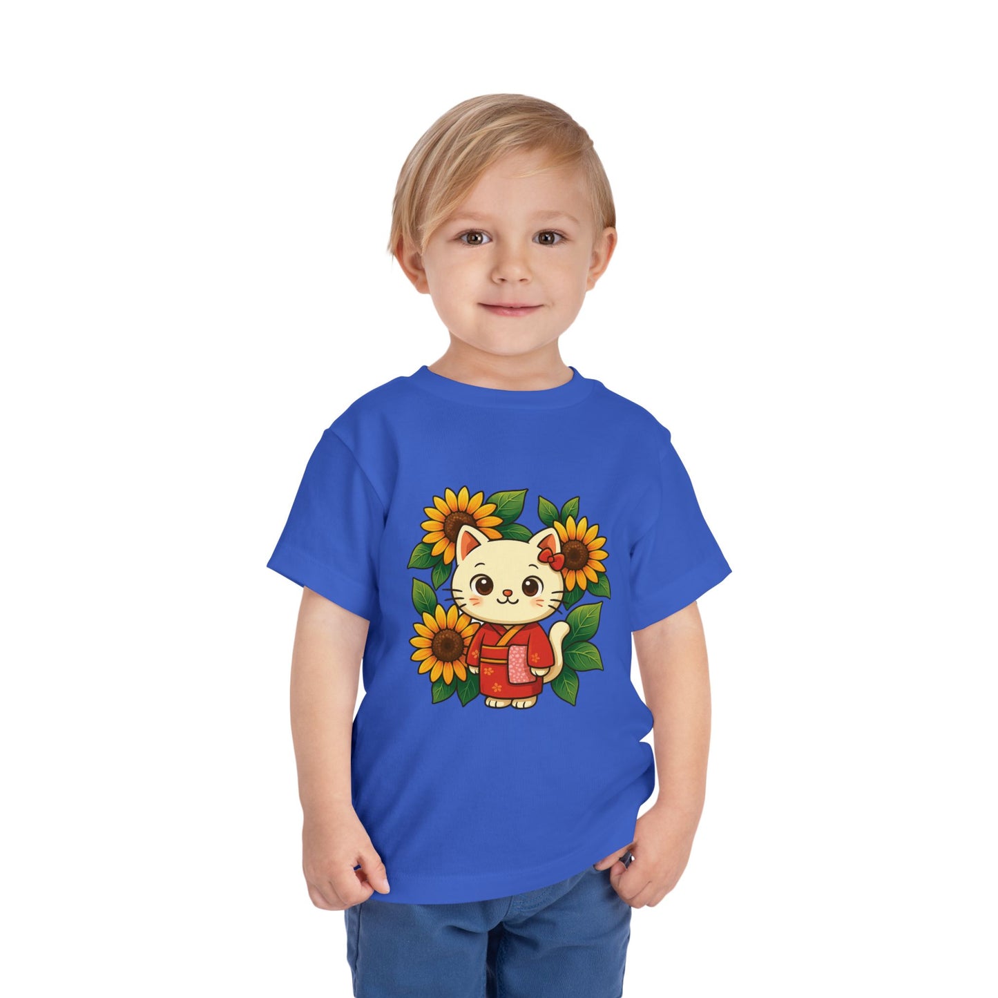 Cute Cat Graphic Toddler Tee, Kids Shirt, Summer Outfit, Gift for Toddlers, Floral Tee, Funny Baby Clothes