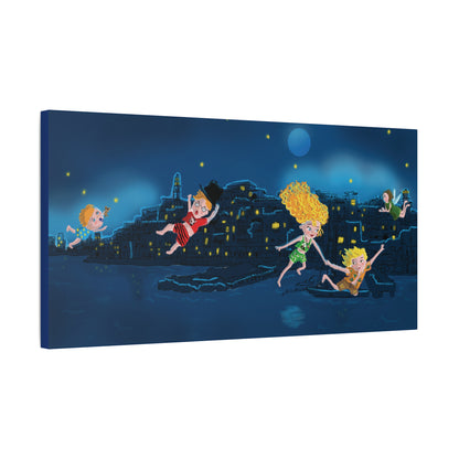 Whimsical Night Sky Canvas Art, Kids' Room Decor, Playful Wall Art, Dreamy Decor for Children, Magical Nighttime Scene
