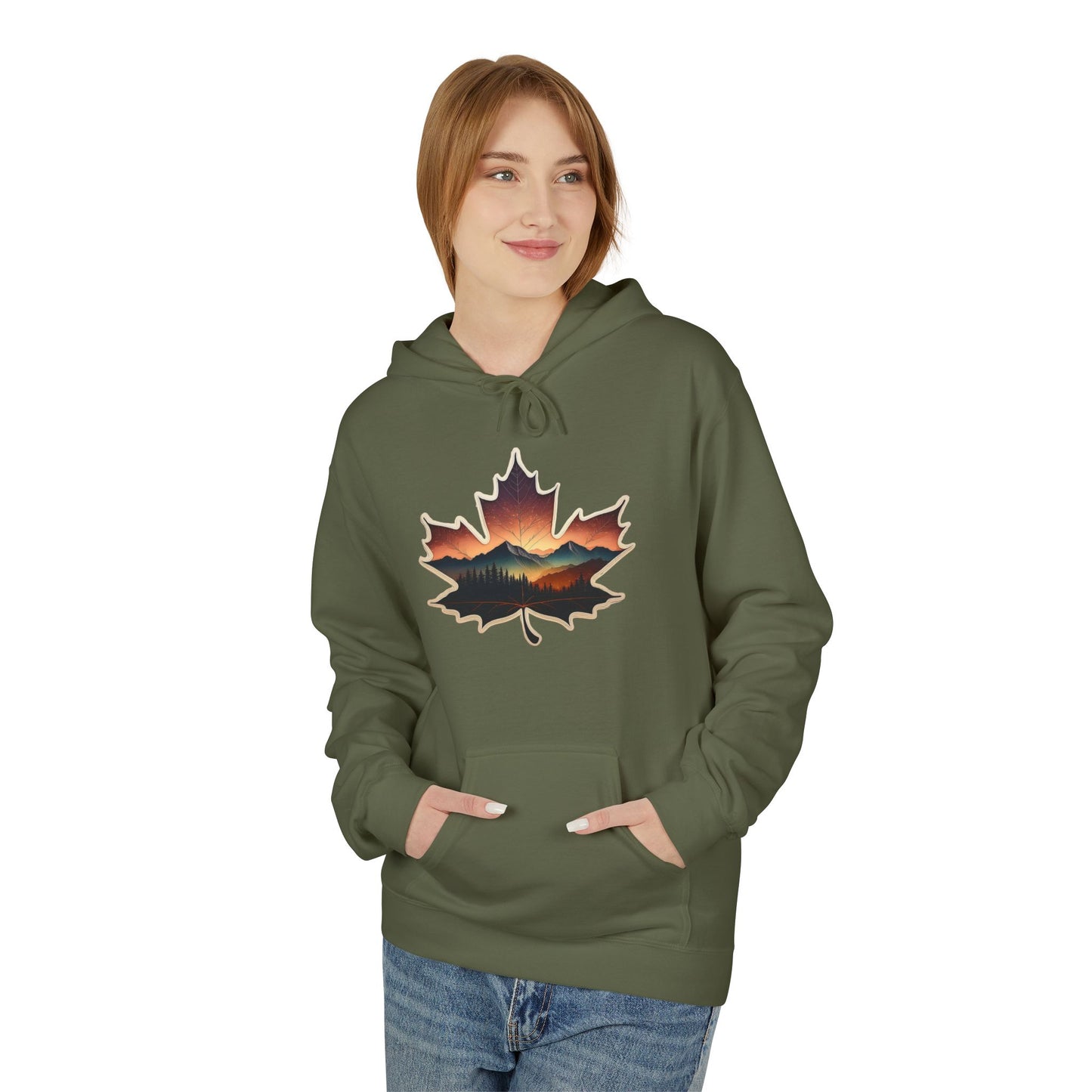 Cozy Sunset Maple Leaf Hoodie | Fall Fashion, Nature Lover Gift, Warmth for Fall, Outdoor Adventure, Comfortable Wear