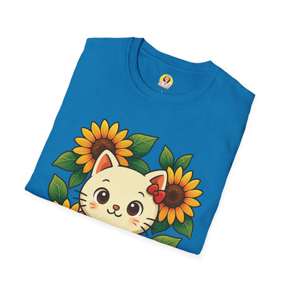 Cute Cat Floral T-Shirt | Softstyle Tee for Cat Lovers, Gifts for Her, Casual Wear, Birthday Present, Spring Fashion