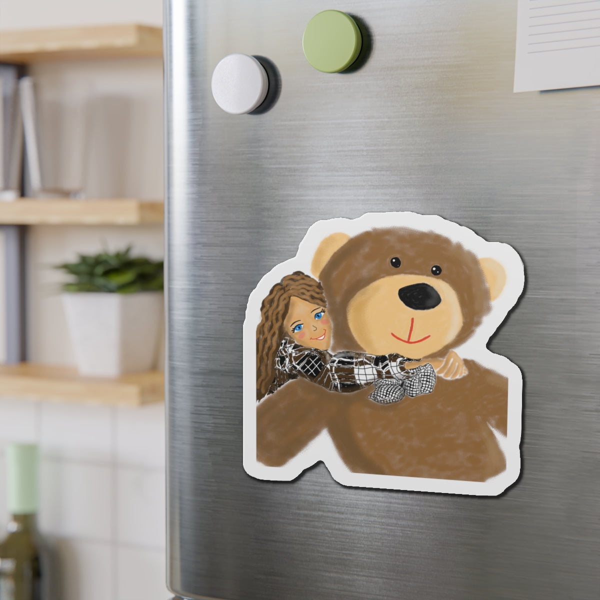 Cute Bear and Girl Die-Cut Magnet | Perfect Gift for Kids, Home Decor, Fridge Magnet, Nursery Decoration, Kids' Room