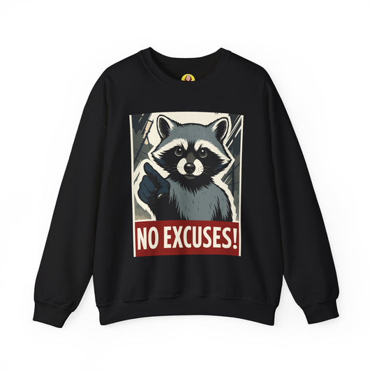 No Excuses! Raccoon Crewneck Sweatshirt, Cozy Sweatshirt for Animal Lovers, Gift for Motivation, Funny Sweatshirt, Unisex Fashion