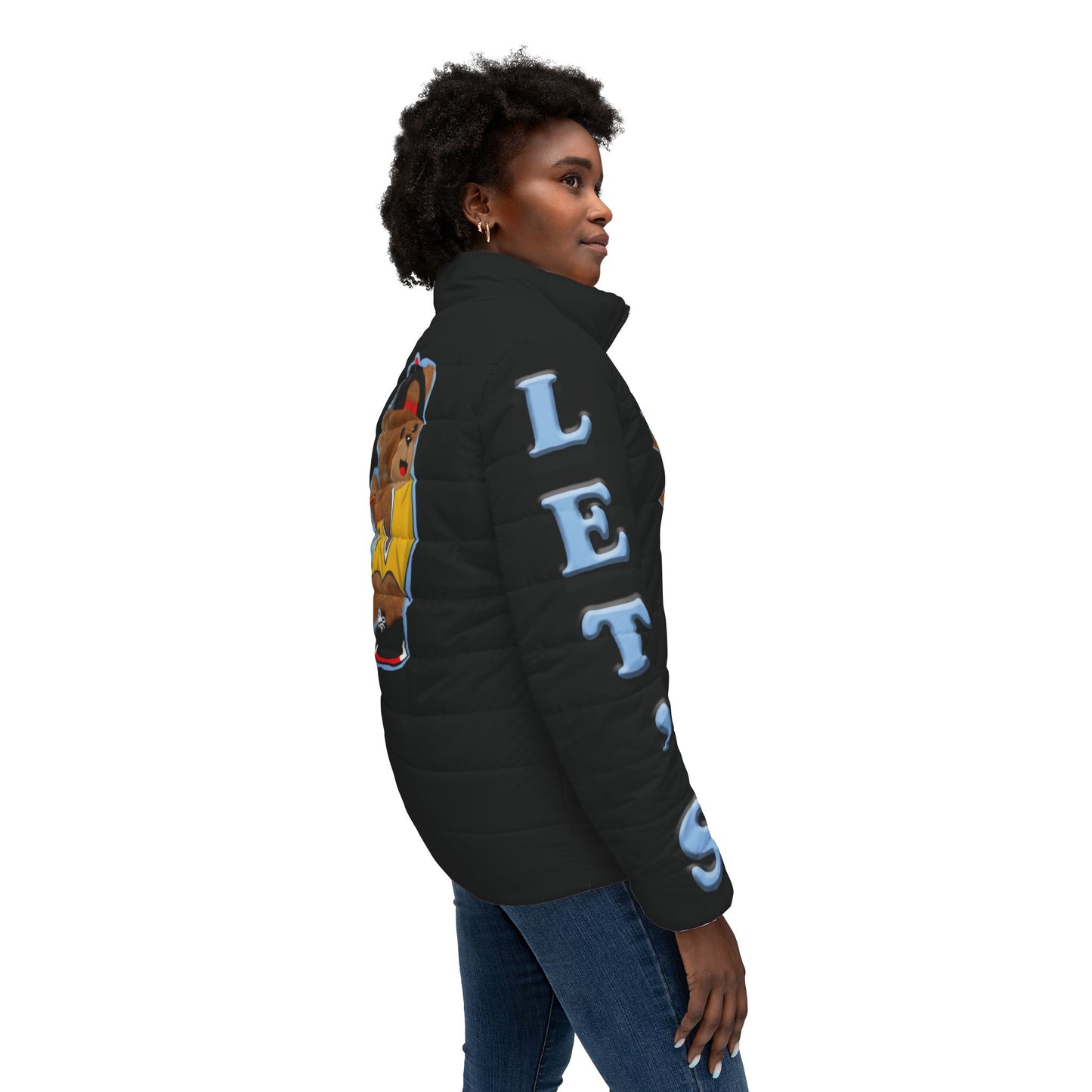 Sporty Bear Puffer Jacket for Women, Fun Athleisure Outerwear, Perfect for Basketball Lovers, Casual Styling, Cozy Layering