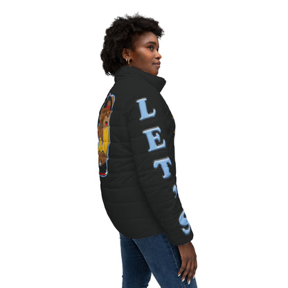 Sporty Bear Puffer Jacket for Women, Fun Athleisure Outerwear, Perfect for Basketball Lovers, Casual Styling, Cozy Layering