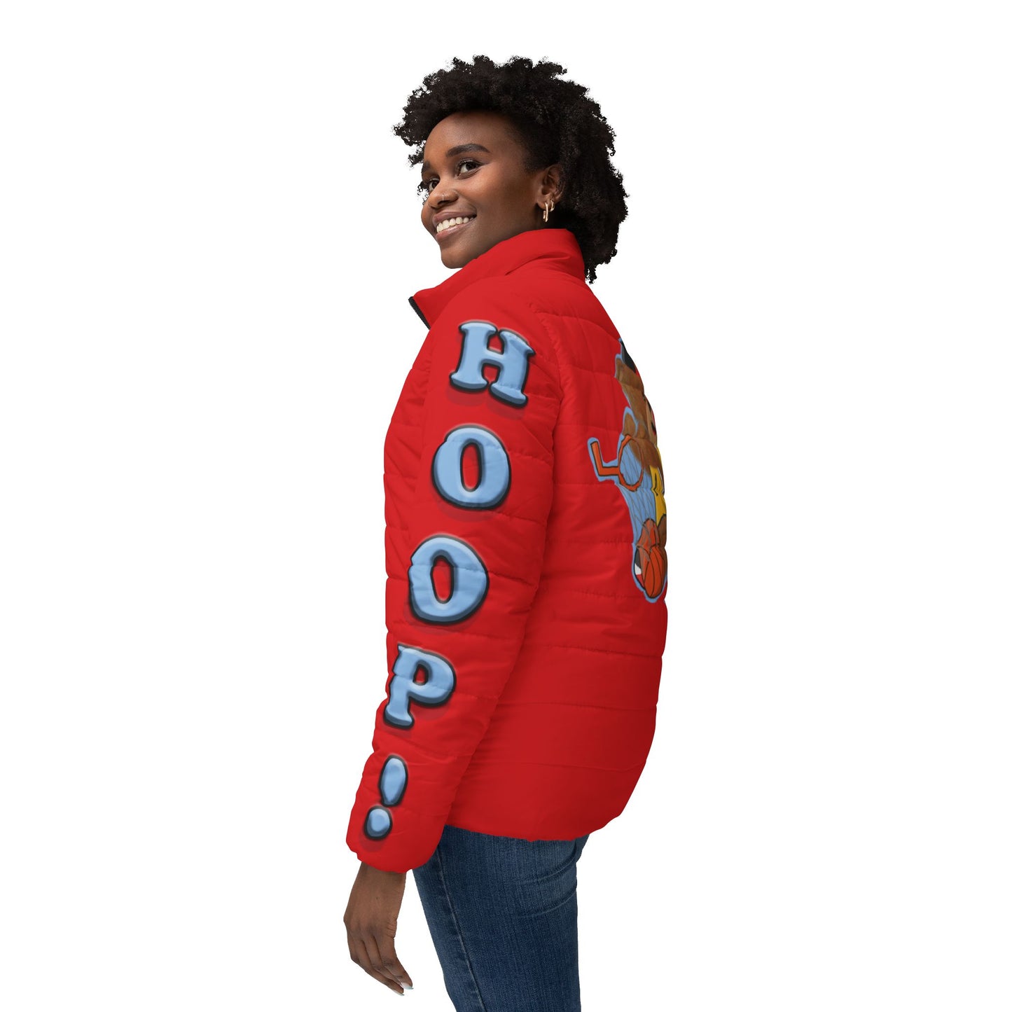 Cozy Bear Theme Women’s Puffer Jacket, Cute Winter Jacket, Fashion Outerwear, Sports Jacket, Gift for Her