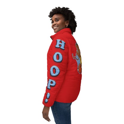 Cozy Bear Theme Women’s Puffer Jacket, Cute Winter Jacket, Fashion Outerwear, Sports Jacket, Gift for Her