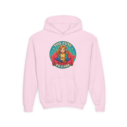Youth Cute Pet Lover Hoodie, Cozy Animal Sweatshirt, Gifts for Kids, Birthday Present, Holiday Apparel, Too Cute to Care