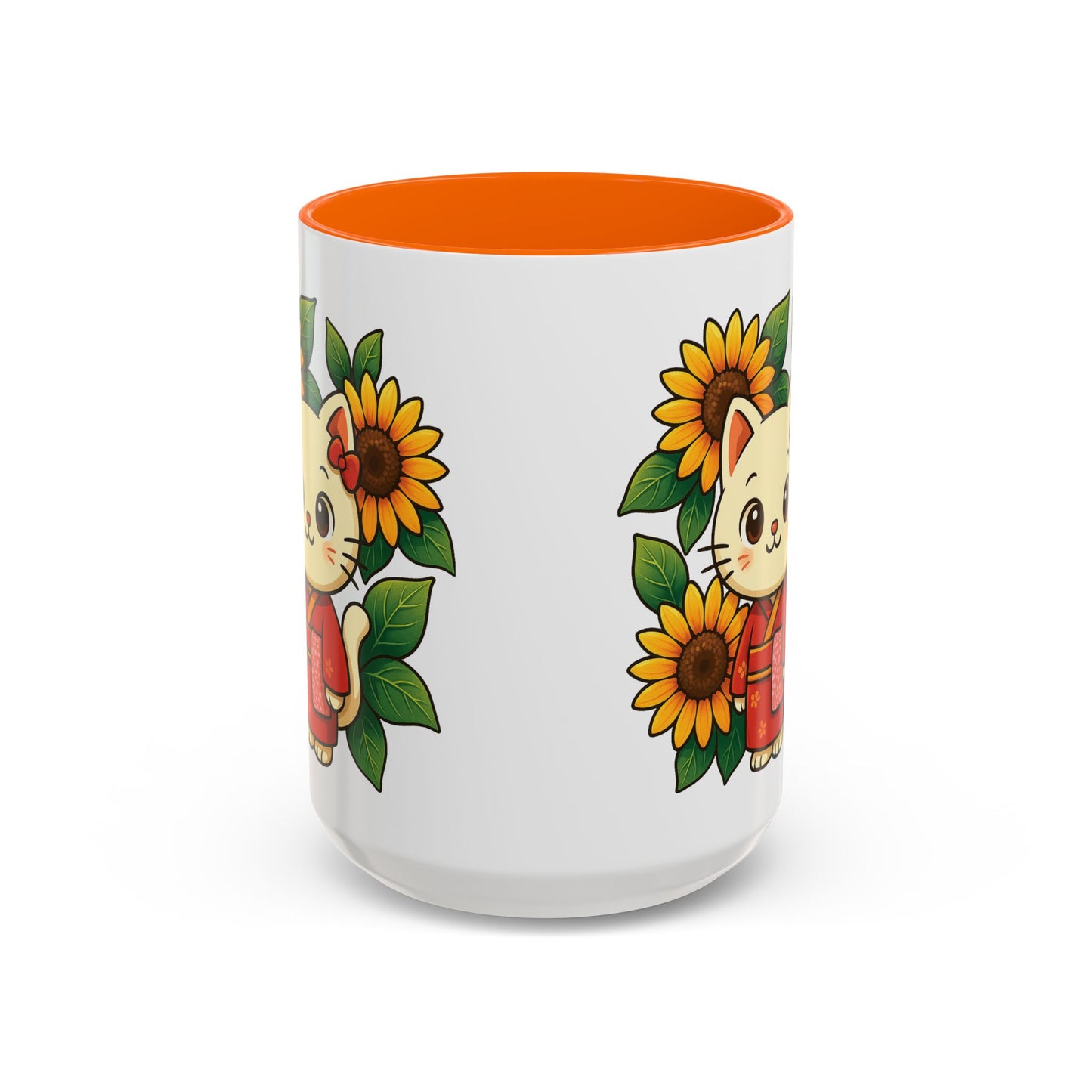 Cute Cat Floral Accent Coffee Mug - Kitty Lover Gift, Tea Cup, Home Decor, Anime Inspired, Coffee Lover Gift
