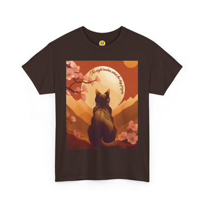 Cat Lover's Sunset Tee, Unisex Heavy Cotton Shirt, Gift for Cat Owners, Pet Lover Apparel, Cute Graphic Tee, Nature Inspired Design