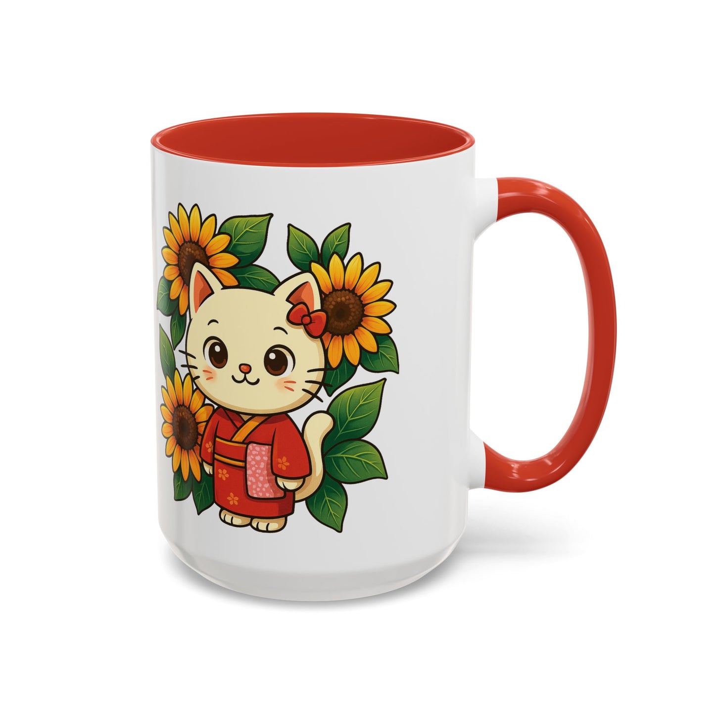 Cute Cat Floral Accent Coffee Mug - Kitty Lover Gift, Tea Cup, Home Decor, Anime Inspired, Coffee Lover Gift