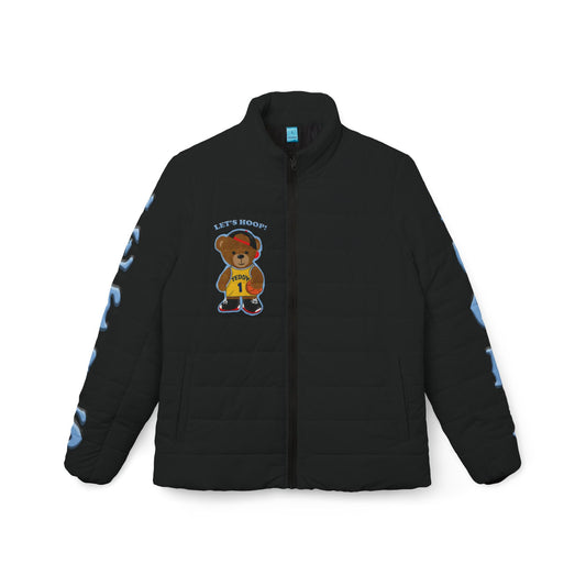 Sporty Bear Puffer Jacket for Women, Fun Athleisure Outerwear, Perfect for Basketball Lovers, Casual Styling, Cozy Layering