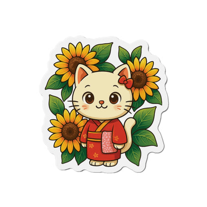 Cute Cat & Sunflower Die-Cut Magnets, Whimsical Kitchen Decor, Gift for Cat Lovers, Fridge Magnet, Spring Decor