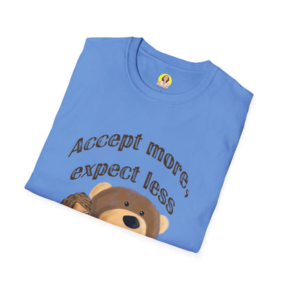 Cute Bear Graphic T-Shirt - Accept More, Expect Less - Funny Animal Tee, Gift for Friends, Cozy Casual Shirt, Birthday Gift, [...]