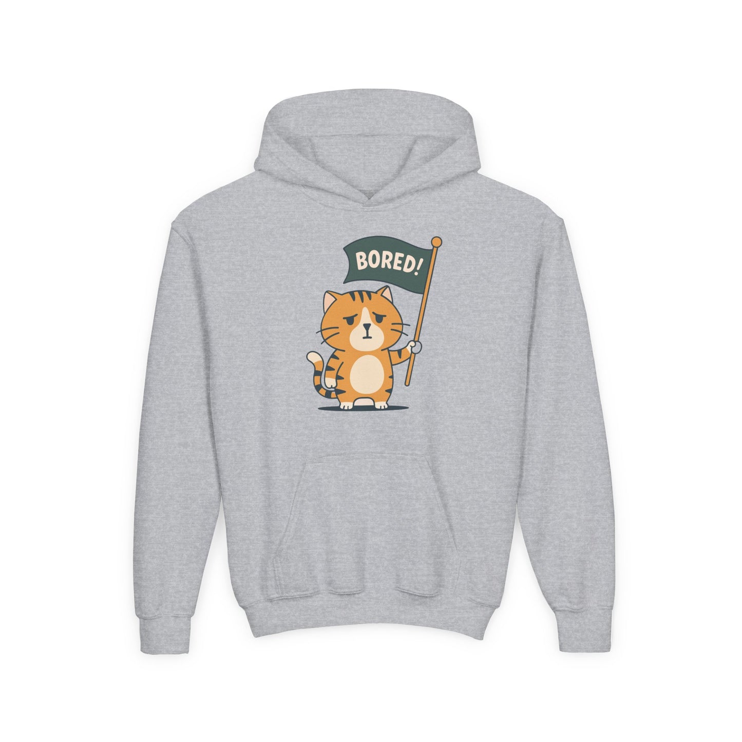 Funny Cat Bored Youth Hoodie, Cute Cat Sweatshirt, Kids Gift, Animal Lover Apparel, Fun Hoodie for Children, Everyday Wear