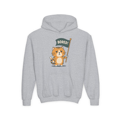 Funny Cat Bored Youth Hoodie, Cute Cat Sweatshirt, Kids Gift, Animal Lover Apparel, Fun Hoodie for Children, Everyday Wear