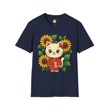 Cute Cat Floral T-Shirt | Softstyle Tee for Cat Lovers, Gifts for Her, Casual Wear, Birthday Present, Spring Fashion