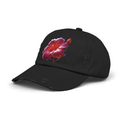 Hibiscus Flower Distressed Cap, Floral Baseball Hat, Trendy Unisex Hat, Summer Accessory, Gift for Garden Lovers, Casual Wear