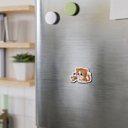 Cute Cat Die-Cut Magnets, Kawaii Cat Decor, Pet Lover Gifts, Fridge Magnets, Cat Mom Gifts, Animal Decor