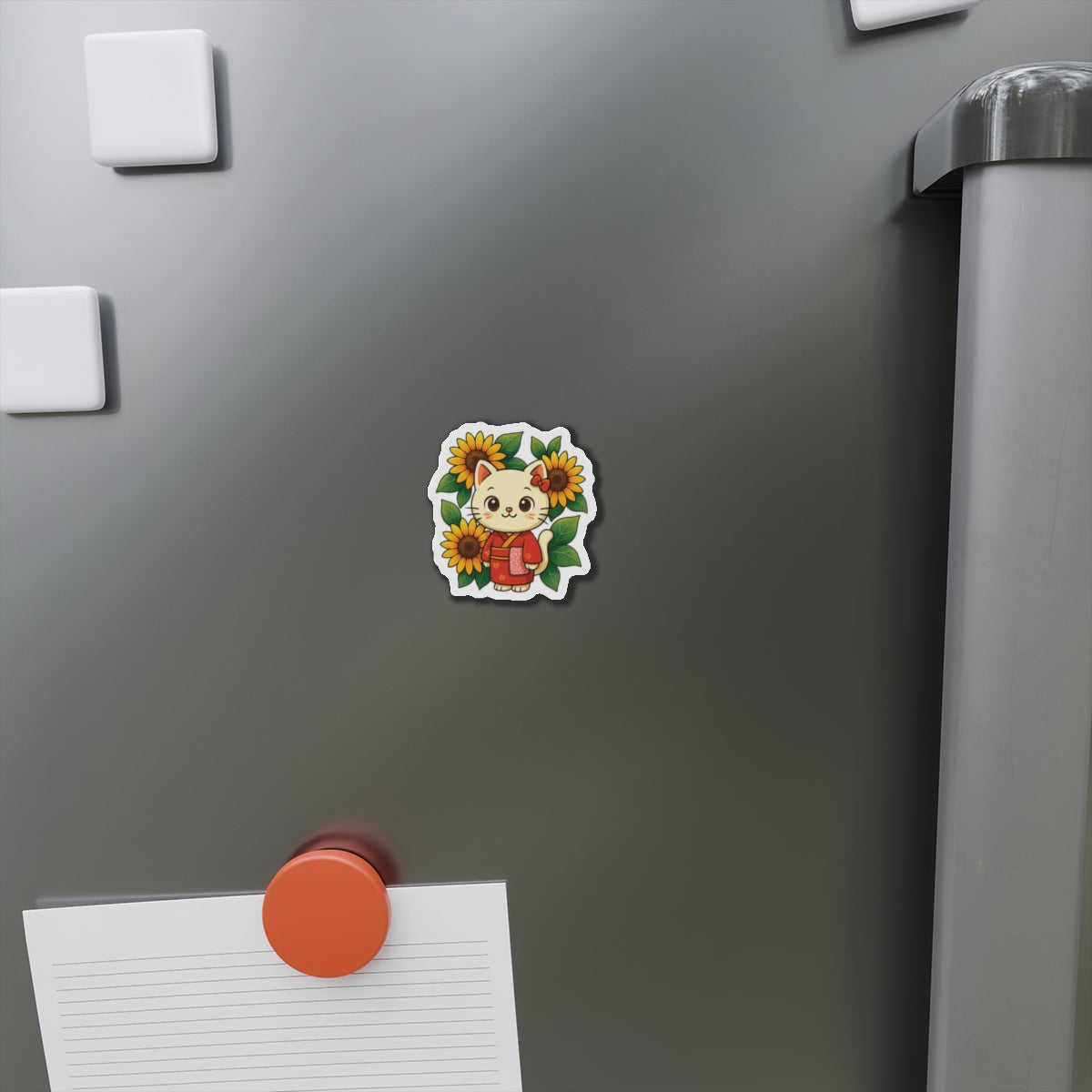 Cute Cat & Sunflower Die-Cut Magnets, Whimsical Kitchen Decor, Gift for Cat Lovers, Fridge Magnet, Spring Decor