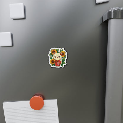 Cute Cat & Sunflower Die-Cut Magnets, Whimsical Kitchen Decor, Gift for Cat Lovers, Fridge Magnet, Spring Decor